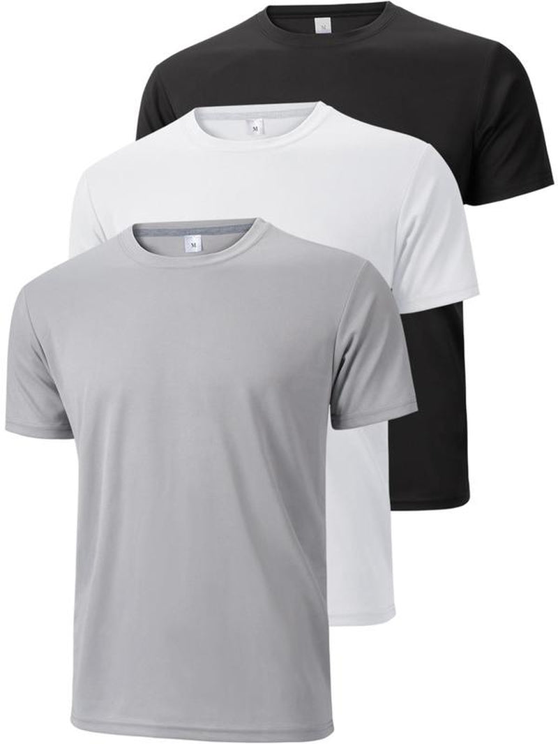 Men'S Plain round Neck Short Sleeve Sports Tee Summer Clothes, Regular Fit Casual Breathable Quick Drying T-Shirt, Men Sportswear for Gym Workout Running