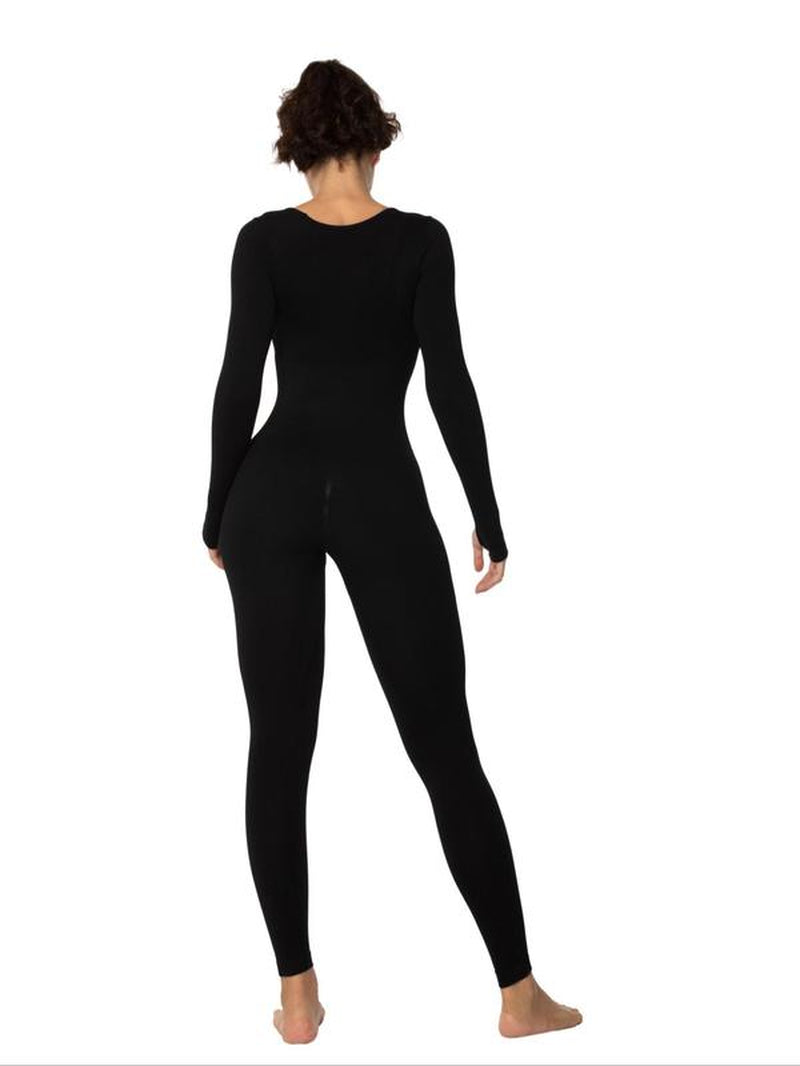 Women'S Solid Body Contouring Square Neck Long Sleeve Sports Jumpsuit, Tight Sleeve Seamless One Piece Jumpsuit for Yoga Gym Workout, Ladies Sportswear Clothing for Spring & Fall